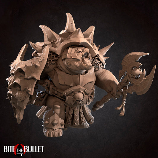 Mik'e, Tortle Boss Fighter | TABLETOP SCALE | D&D TTRPG Miniature Mini Axe Shield | Bite the Bullet | Unpainted, Unplated Resin 8k