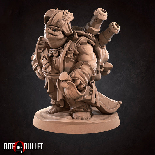 Tortle Pirate | TABLETOP SCALE | D&D TTRPG Miniature | Bite the Bullet | Unpainted, Unplated Resin 8k