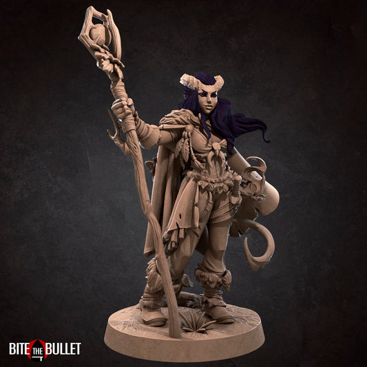 Tiefling Druid | TABLETOP SCALE | TTRPG Miniature | Bite the Bullet | Unpainted, Unplated Resin 8k