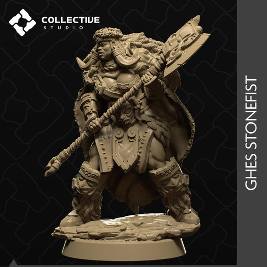 Ghes Stonefist, Barbarian | Tabletop Gaming Miniature or Display Figure | Collective Studio