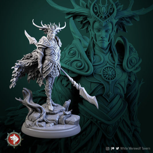 Tarniel, Wood Elf Nature Fae King | TABLETOP SCALE | TTRPG D&D Miniature | White Werewolf Tavern | Unpainted, Unplated Resin 8k