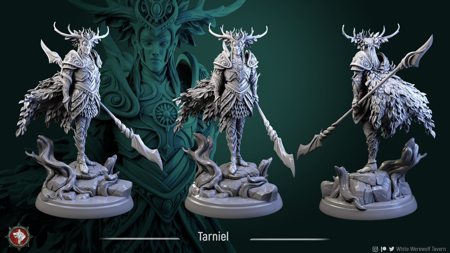 Tarniel, Wood Elf Nature Fae King | TABLETOP SCALE | TTRPG D&D Miniature | White Werewolf Tavern | Unpainted, Unplated Resin 8k