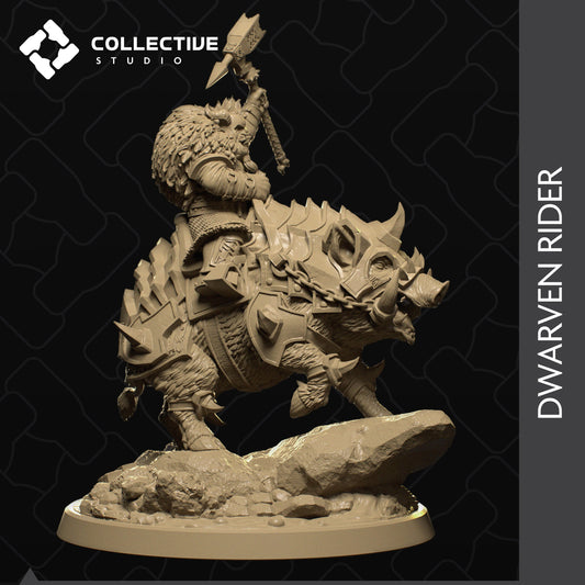 Dwarven Rider, Armored Boar Mount | Tabletop Gaming Mini or Display Figure | Collective Studio