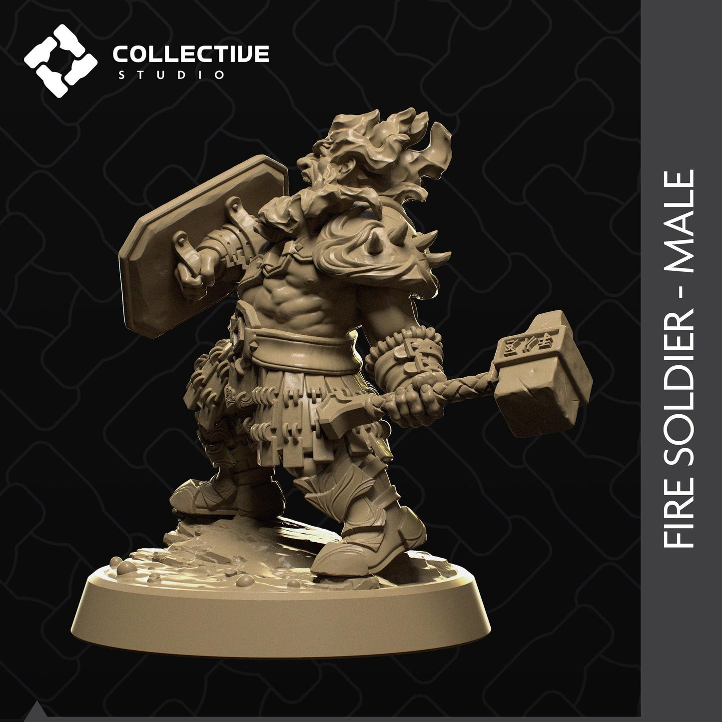Fire Dwarven Soldier Male | Tabletop Gaming Mini or Display Figure | Collective Studio