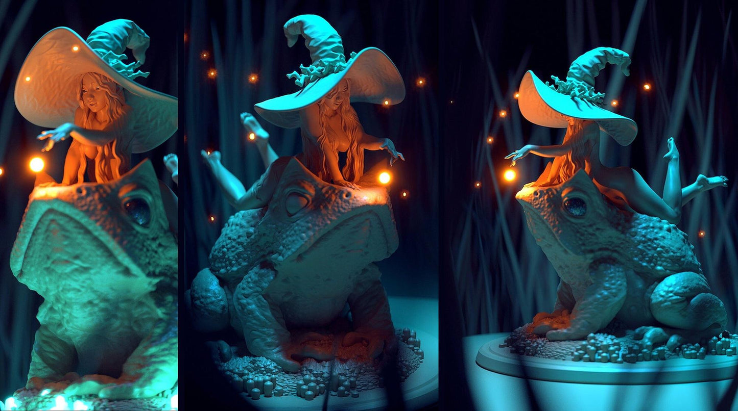 Witch and Giant Toad | Display Scale Pin Up Resin Garage Kit | Blackthorn Miniatures