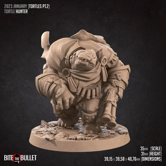 Tortle Hunter | TABLETOP SCALE | D&D TTRPG Miniature | Bite the Bullet | Unpainted, Unplated Resin 8k