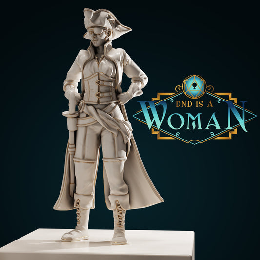 Human Fighter, Celia, Pirate Captain | D&D TTRPG Miniature | DnD Is A Woman | NO BASE