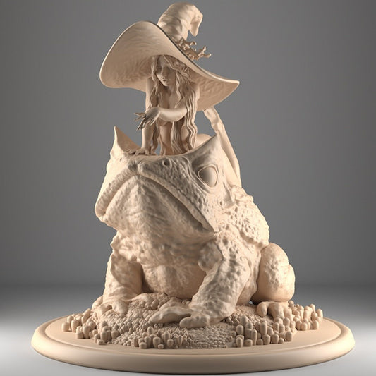 Witch and Giant Toad | Display Scale Pin Up Resin Garage Kit | Blackthorn Miniatures