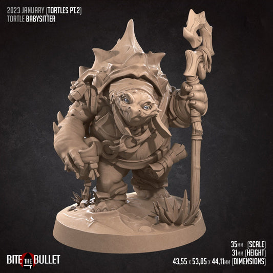 Tortle Babysitter | TTRPG Miniature | Bite the Bullet | Unpainted, Unplated Resin 8k