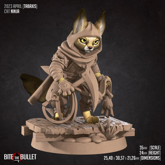 Cat Ninja | TABLETOP SCALE | TTRPG Miniature | Bite the Bullet | Unpainted, Unplated Resin 8k