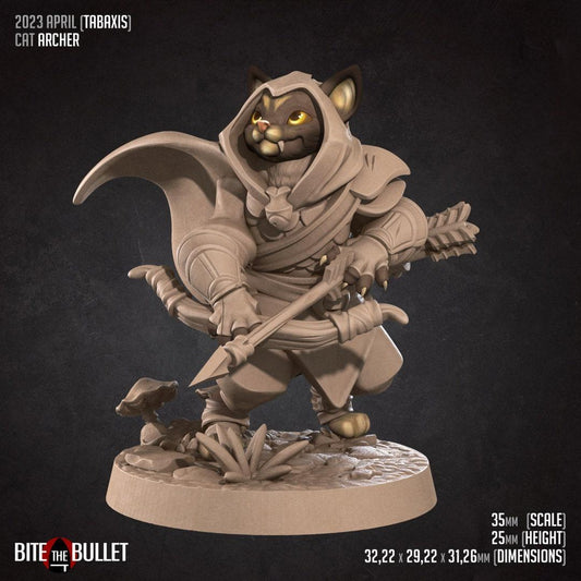 Cat Archer | TABLETOP SCALE | TTRPG Miniature | Bite the Bullet | Unpainted, Unplated Resin 8k