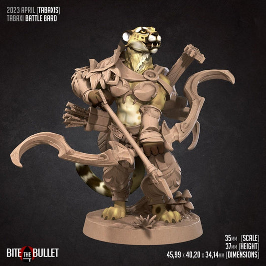 Tabaxi Battle Bard Archer | TABLETOP SCALE | TTRPG Miniature | Bite the Bullet | Unpainted, Unplated Resin 8k