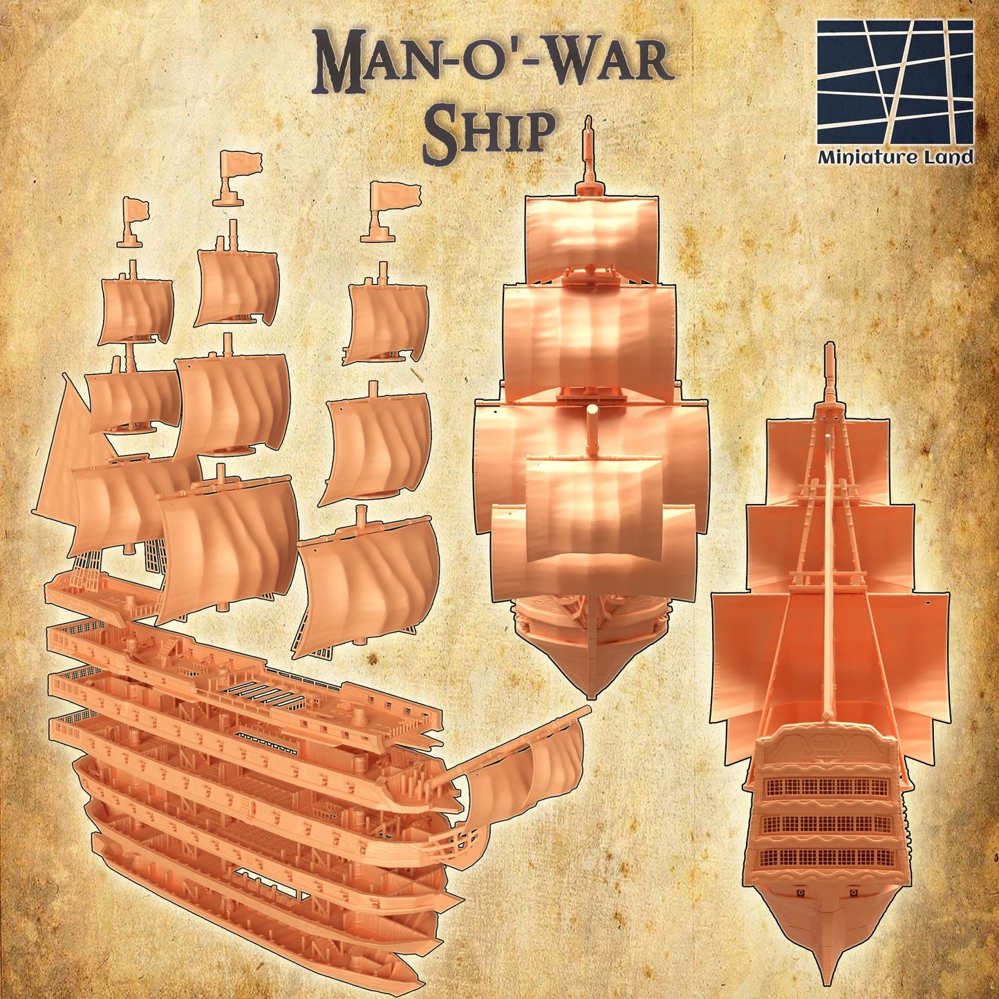 Man-of-War Ship | D&D TTRPG Playable 3D Printed Building | MiniatureLand
