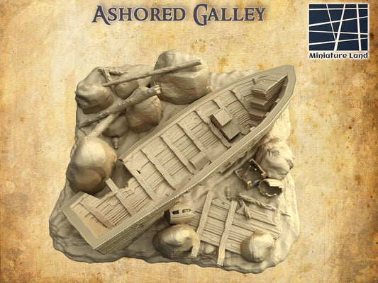 Ashored Galley | D&D TTRPG Playable 3D Printed Building Terrain Scenery | MiniatureLand