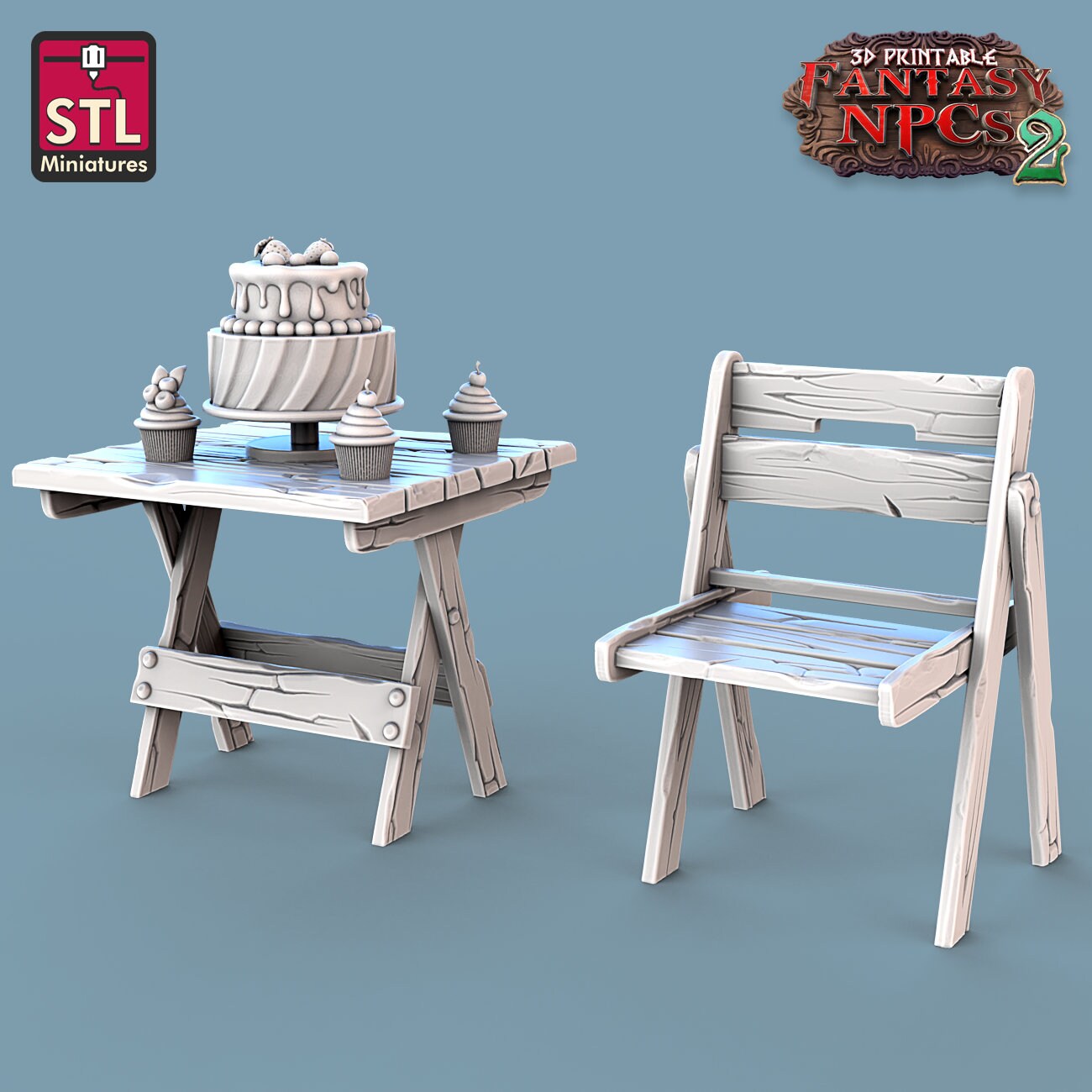 Miniature of Candy Seller NPC figure from Tattles Told 3D for tabletop RPG, displayed on a tabletop with detailed features.