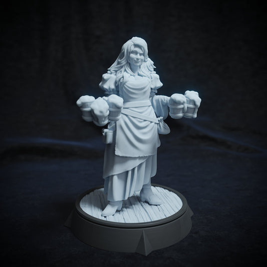 Muriel Becker, Barmaid, Innkeeper, Tavern Owner | Tabletop or Display Scale | TTRPG D&D Miniature | Cripta Studios