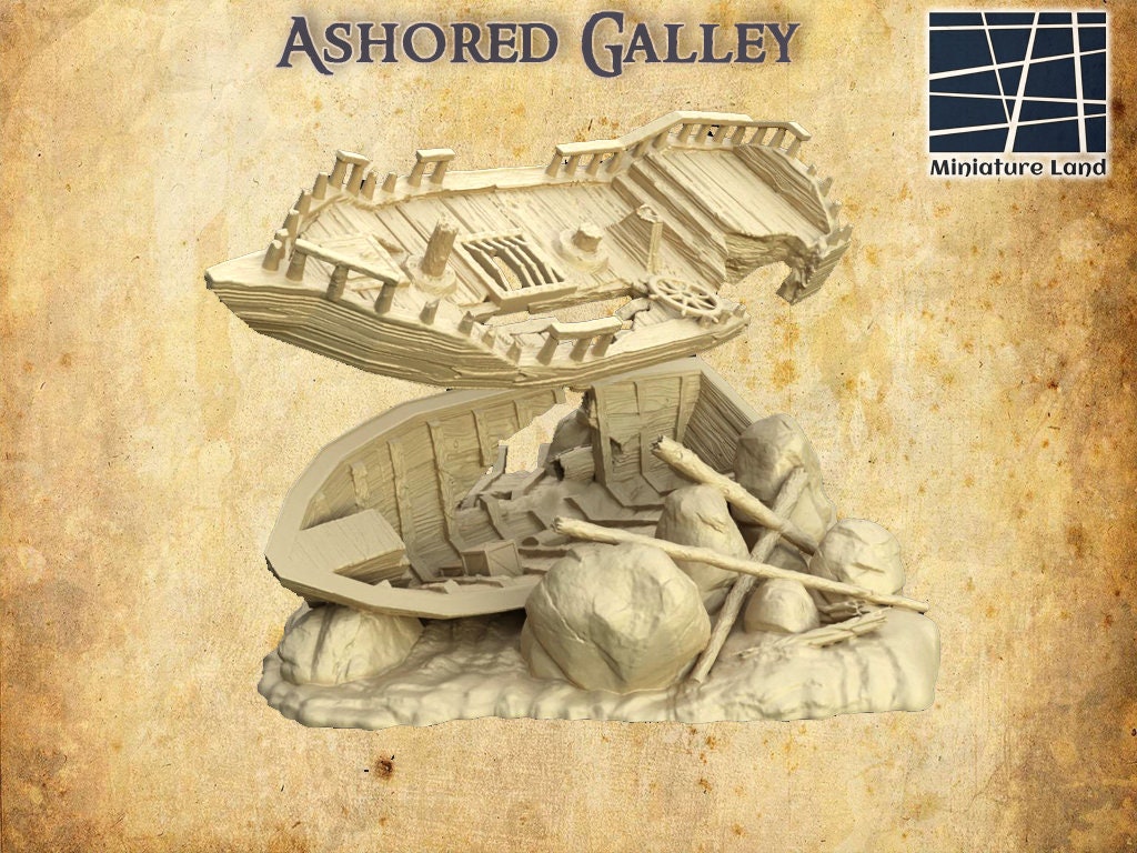 Ashored Galley | D&D TTRPG Playable 3D Printed Building Terrain Scenery | MiniatureLand
