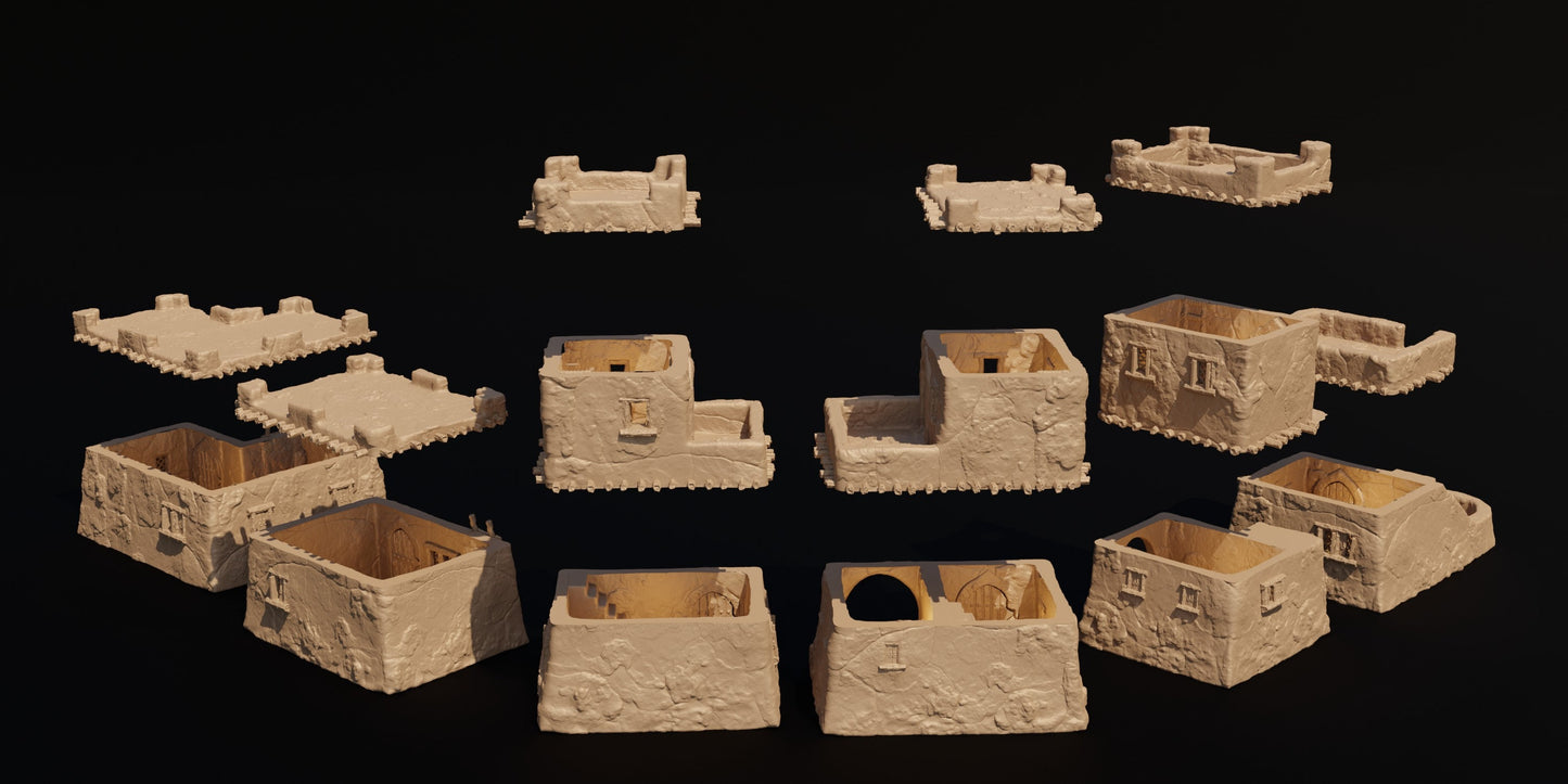 Desert Mud Houses | D&D TTRPG Playable 3D Printed Building Terrain Scenery | MiniatureLand