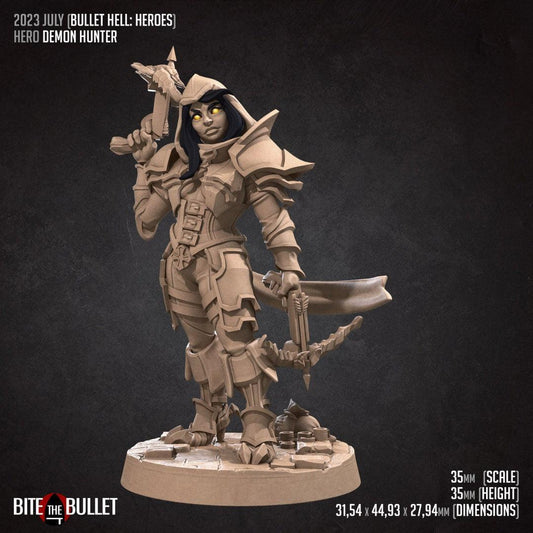 Bullet Hell, Hero Demon Hunter | TABLETOP SCALE | D&D TTRPG Miniature | Bite the Bullet | Unpainted, Unplated Resin 8k
