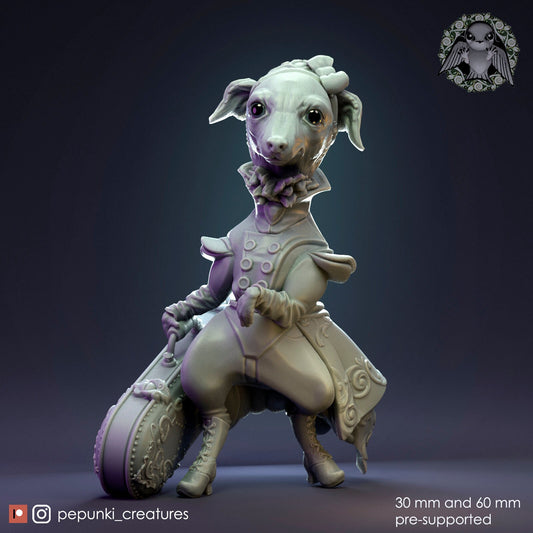 Italian Greyhound Lady | Tabletop or Display Scale | D&D Humblewood TTRPG Miniature | Pepunki Creatures