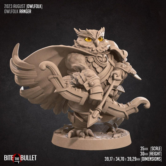 Owlfolk Ranger, Owlin | TABLETOP SCALE | D&D TTRPG Miniature | Bite the Bullet | Unpainted, Unplated Resin 8k