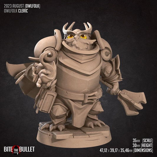 Owlfolk Cleric, Owlin | TABLETOP SCALE | D&D TTRPG Miniature | Bite the Bullet | Unpainted, Unplated Resin 8k