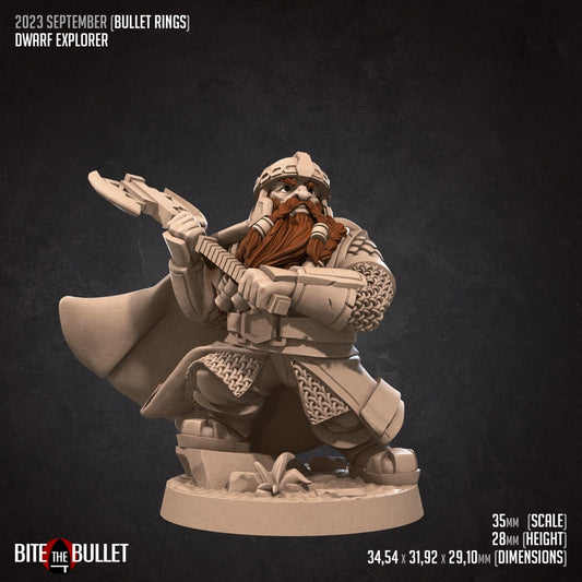 Bullet Rings, Dwarf Explorer, Fellowship Explorers | TABLETOP SCALE | TTRPG Miniature | Bite the Bullet | Unpainted, Unplated Resin 8k