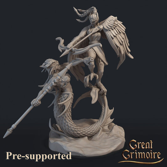 Battle, Harpy vs. Siren | TTRPG Miniature | Great Grimoire | Unpainted, Unplated Resin 8k