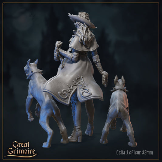 Celia LeFleur, Monster Hunter with Dogs | Cursed in Stone | D&D Tabletop Miniature | Great Grimoire