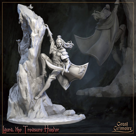 Laura, the Treasure Hunter and Uncanny Treasure Chest | 75mm Display, Garage Kit Miniature | Horrors of the Underground | Great Grimoire