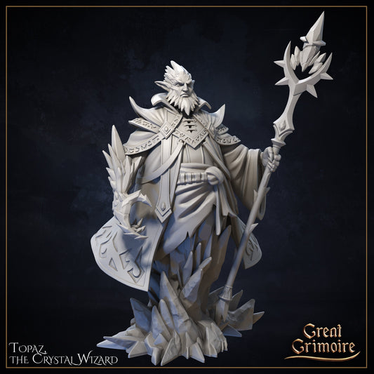 Topaz the Crystal Wizard | Elemental Awakening | D&D Tabletop Miniature | Great Grimoire