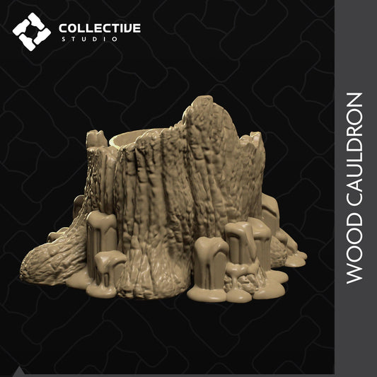 Wood Cauldron, Witch, Fairy | D&D Tabletop Roleplaying Game Scatter Miniature | Diorama | Collective Studio