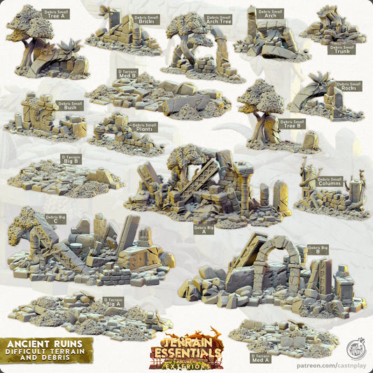 Ancient Ruins Debris / Difficult Terrain, Scatter, Rubble, Trees | FULL SET D&D Miniature | Cast n Play