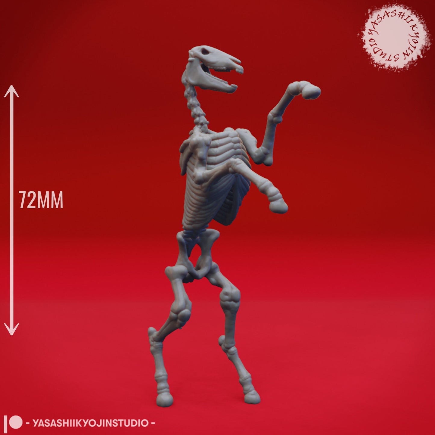 Detailed Tattles Told 3D Skeleton Horse miniature for D&D tabletop role-playing games, featuring a skeletal horse figure.