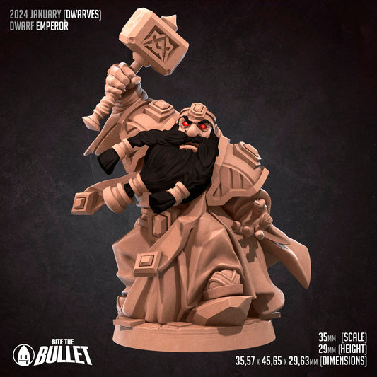 Dwarf Emperor | TABLETOP SCALE | TTRPG Miniature | Bite the Bullet | Unpainted, Unplated Resin 8k