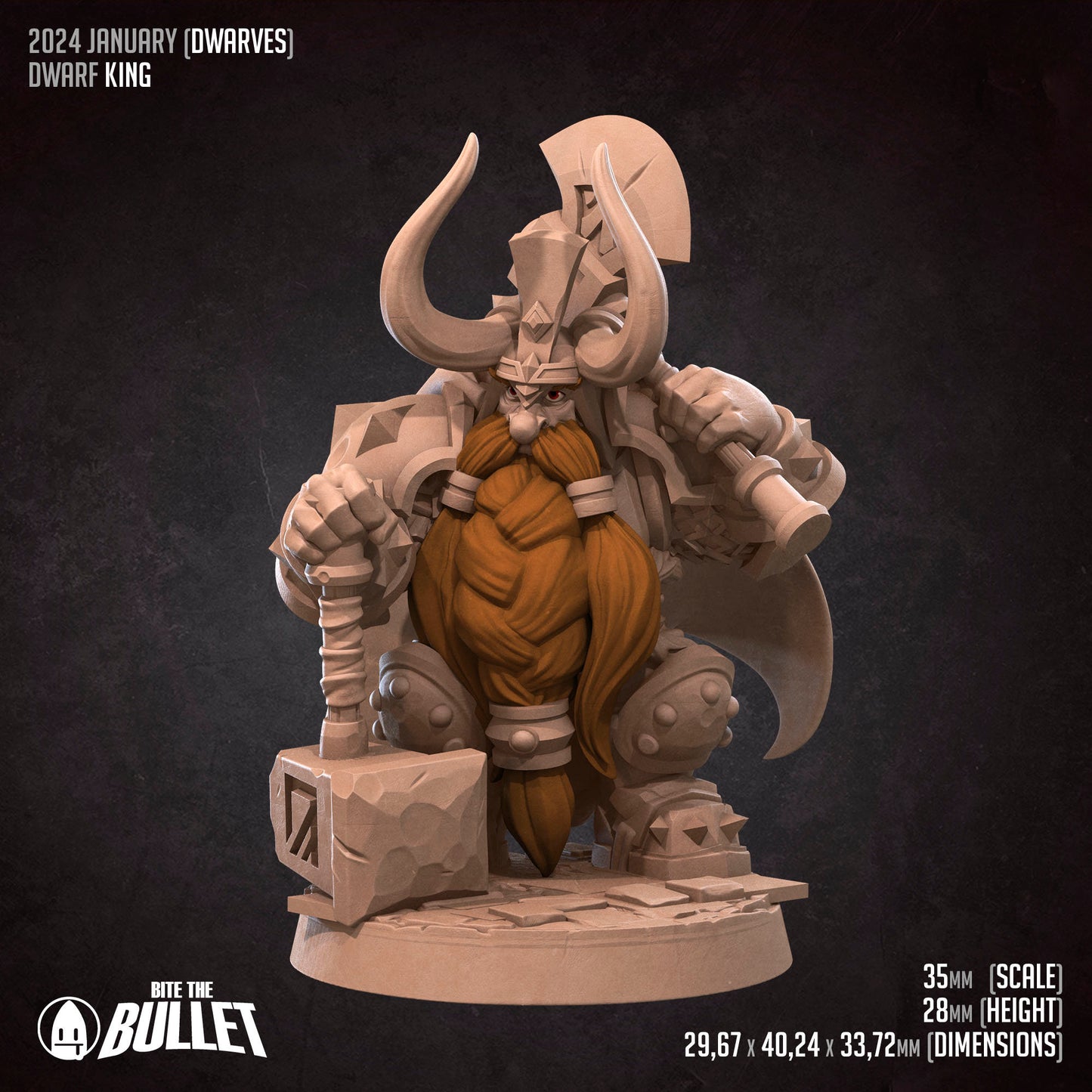 Dwarf King | TABLETOP SCALE | TTRPG Miniature | Bite the Bullet | Unpainted, Unplated Resin 8k