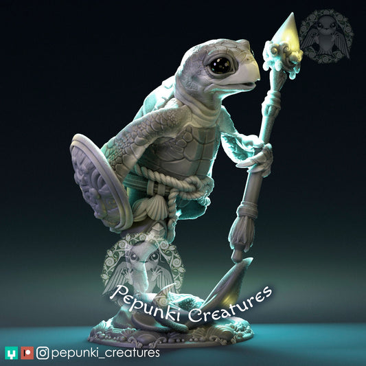 Sea Turtle Soldier | Tabletop or Display Scale | D&D Humblewood TTRPG Miniature | Pepunki Creatures