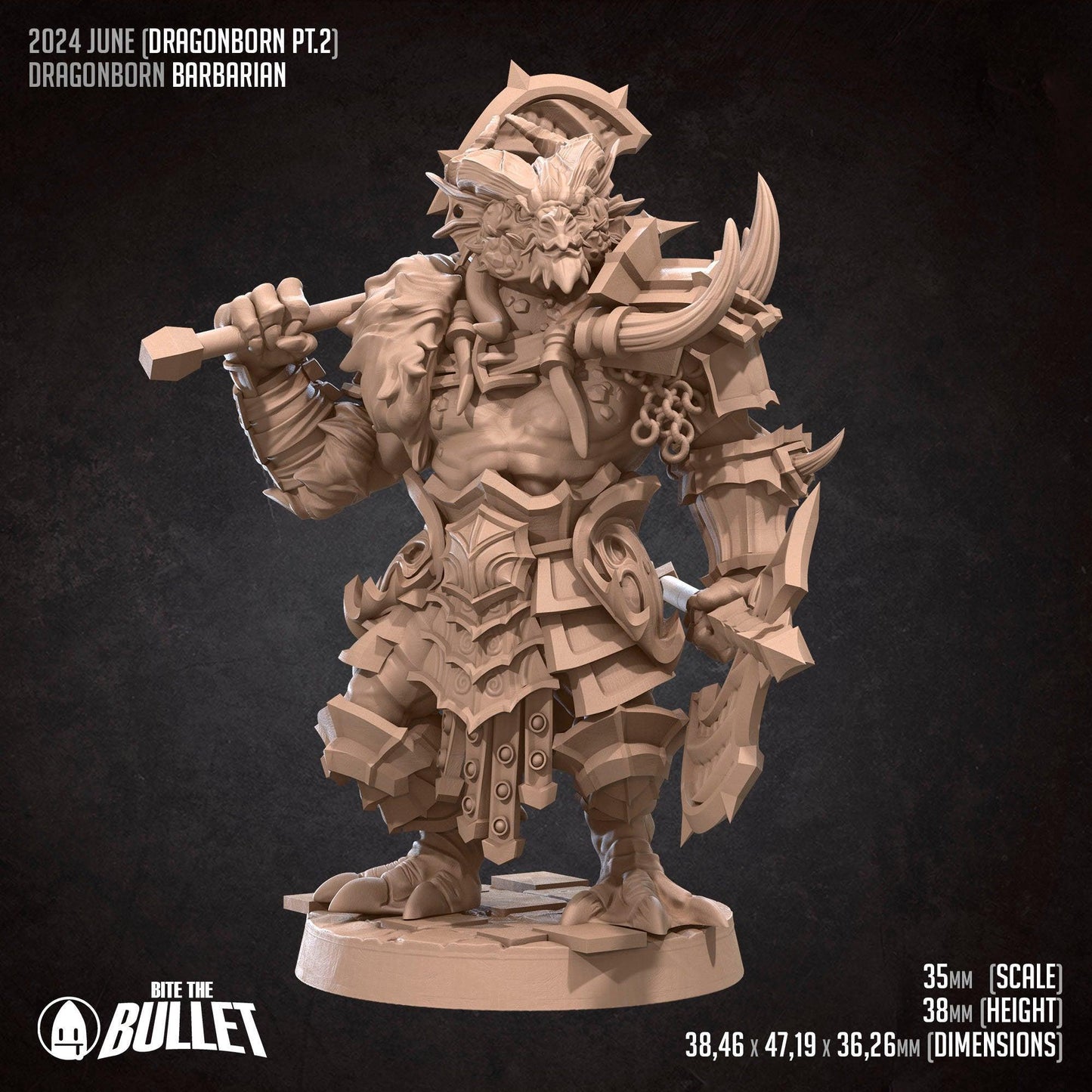 Dragonborn Barbarian | TABLETOP SCALE | TTRPG Miniature | Bite the Bullet