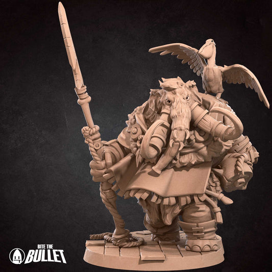 Loxodon Hunter | TABLETOP SCALE | D&D TTRPG Miniature | Bite the Bullet | Unpainted, Unplated Resin 8k