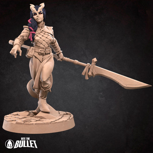Tiefling Fighter | TABLETOP SCALE | D&D TTRPG Miniature | Bite the Bullet | Unpainted, Unplated Resin 8k