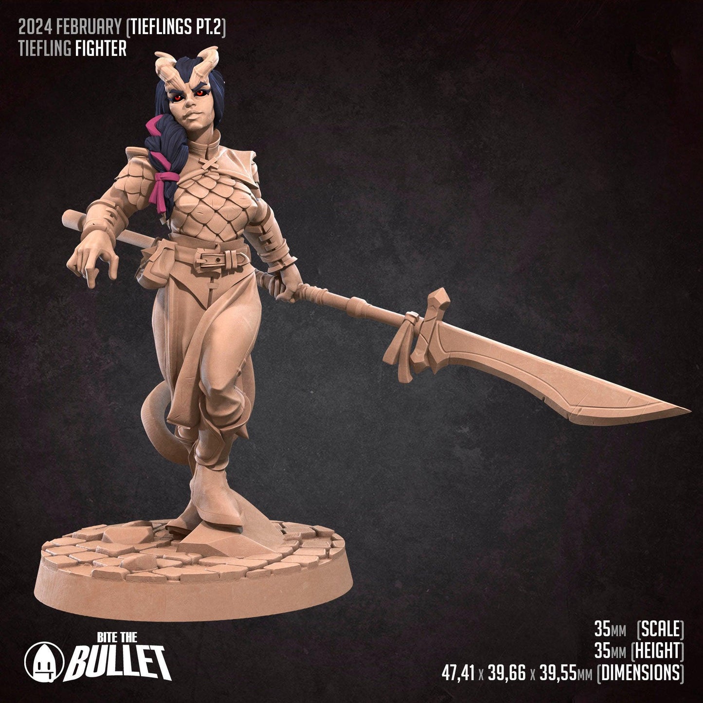Tiefling Fighter | TABLETOP SCALE | D&D TTRPG Miniature | Bite the Bullet | Unpainted, Unplated Resin 8k