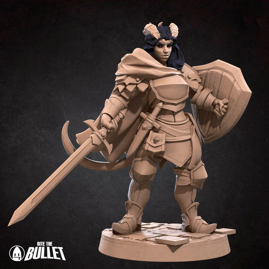 Tiefling Paladin | TABLETOP SCALE | D&D TTRPG Miniature | Bite the Bullet | Unpainted, Unplated Resin 8k