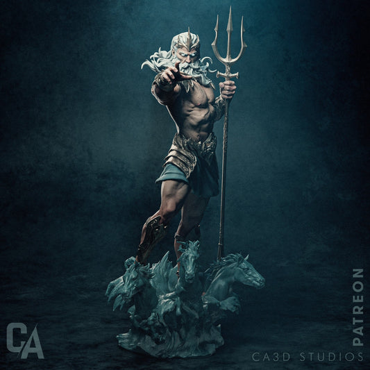 Greek God of the Oceans, Poseidon | Resin Garage Kit Sculpture Anime Video Game Fan Art Statue | CA 3D Studios