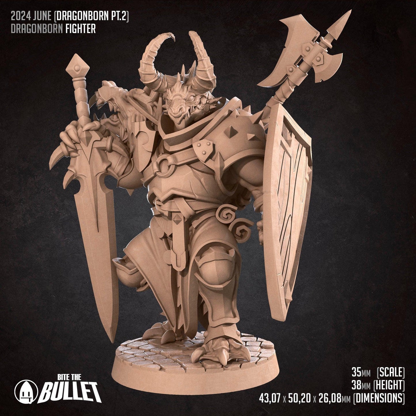 Dragonborn Fighter | TABLETOP SCALE | TTRPG Miniature | Bite the Bullet | Unpainted, Unplated Resin 8k