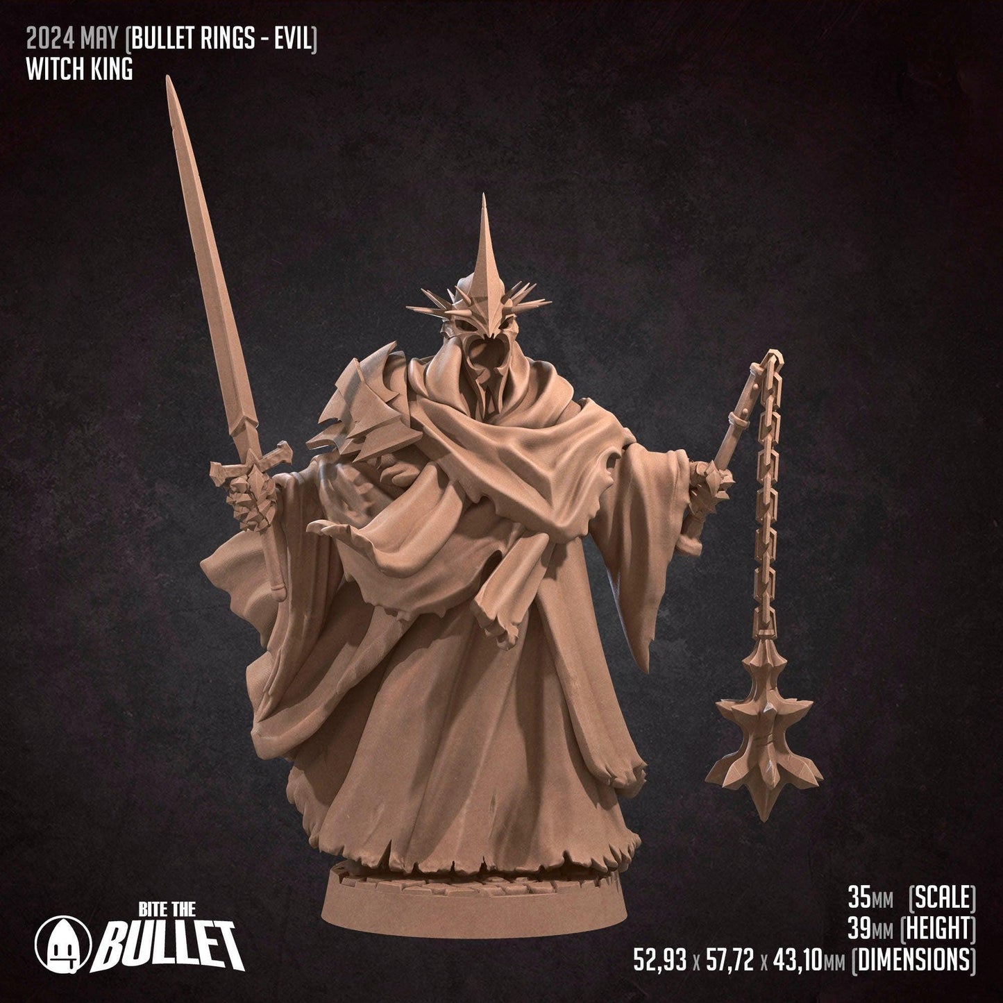 Unpainted resin Witch King Bullet Rings miniature for D&D TTRPG, tabletop game accessory by Tattles Told 3D.
