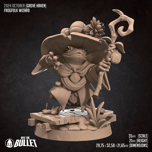 Frogfolk Wizard | TABLETOP SCALE | D&D Humblewood TTRPG Miniature | Bite the Bullet