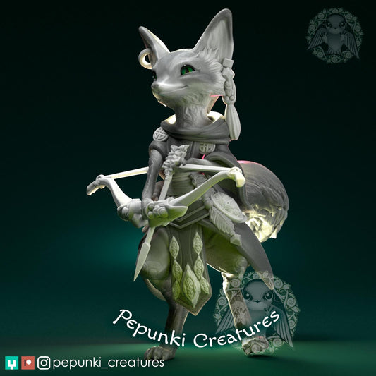 Fox Archer Hunter Ranger | Tabletop or Display Scale | D&D Humblewood TTRPG Miniature | Pepunki Creatures