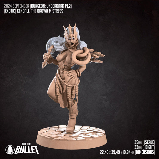 Exotic Kendall, Drow Whip Master | Pinup SFW NSFW D&D Model Miniature | Bite the Bullet