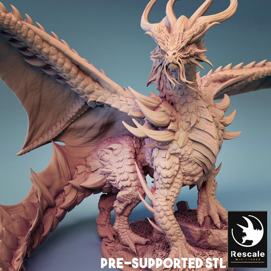 Gold Dragon, Metallic Monster | TABLETOP SCALE | TTRPG Dragon Miniature | Rescale Miniatures