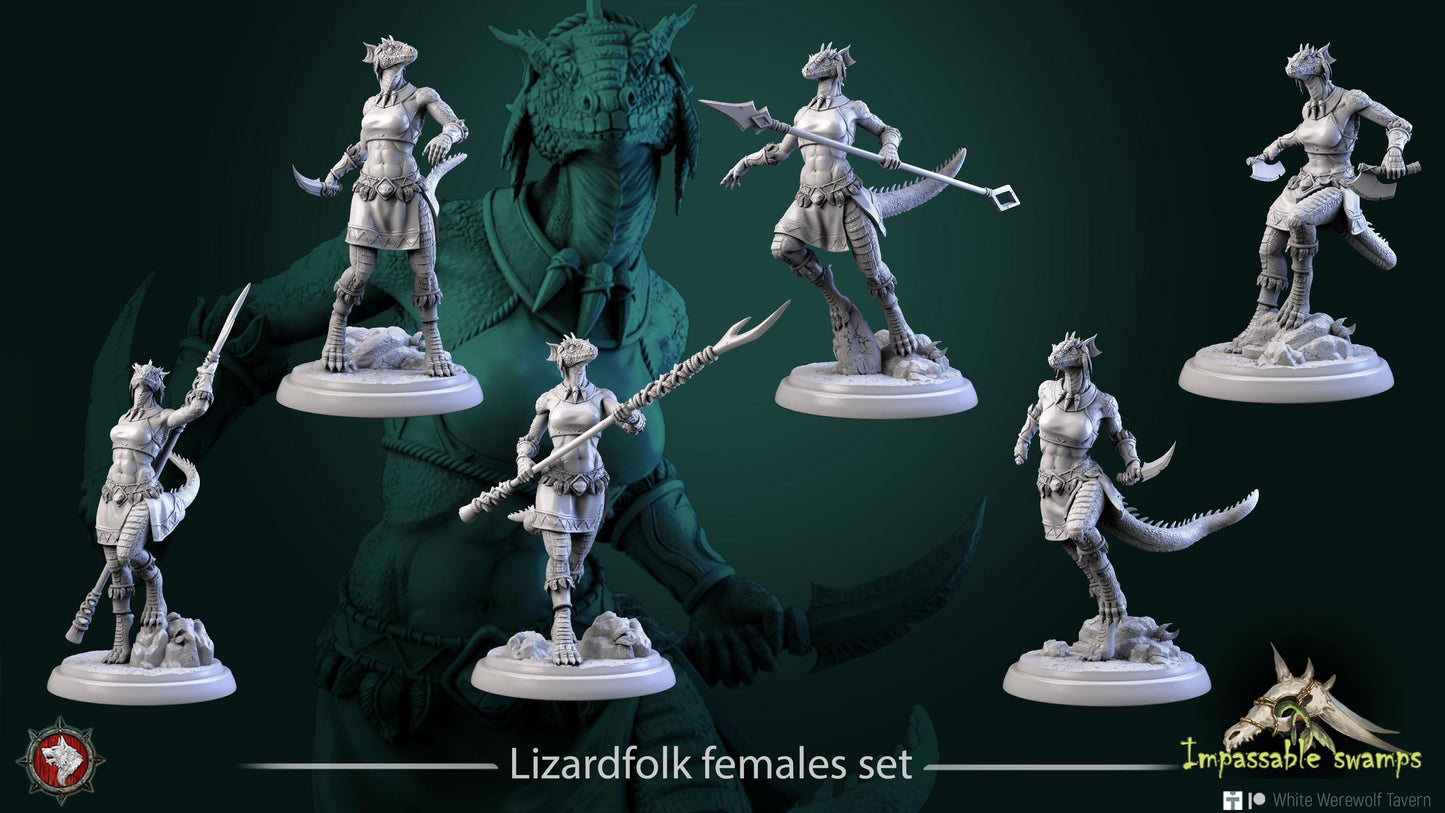 Lizardfolk Females | TABLETOP SCALE | TTRPG D&D Miniature | White Werewolf Tavern